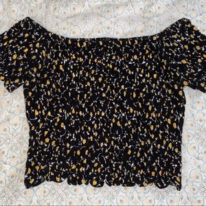 stretchy black ribbed off the shoulder top